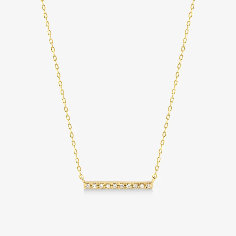 Diamond Bar Necklace in 14k Solid Gold for Women Diamond Bar Pendant Necklace 14k Gold Dainty Bar... | Etsy (US)