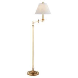 Visual Comfort Dorchester Silk Pleated Shade Brass Swing Arm Floor Lamp | Kathy Kuo Home