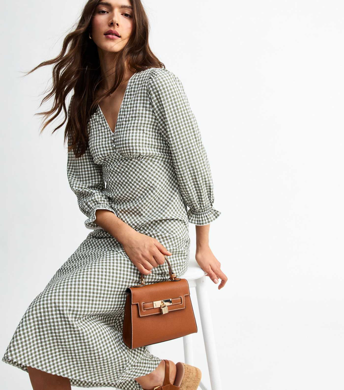 Green Gingham Check Midi Dress | New Look | New Look (UK)