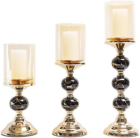 Masmoy Gold Decorative Candle Holder, Pillar Candlestick Holders for Set of 3, Table Candle Stand... | Amazon (US)