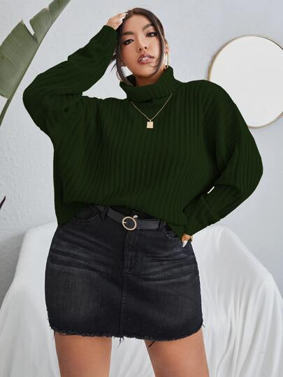 Plus Turtleneck Drop Shoulder Sweater | SHEIN
