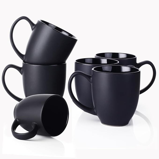 DOWAN Coffee Mugs, Black Coffee Mugs Set of 6, 16 oz Ceramic Coffee Cups with Large Handles for M... | Amazon (US)