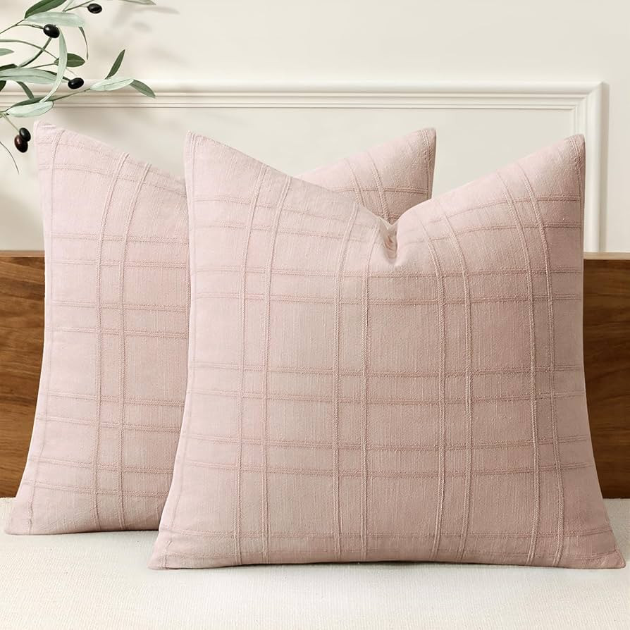MIULEE Decorative Linen Check Throw Pillow Covers Neutral Farmhouse Vintage Spring Valentine Spri... | Amazon (US)