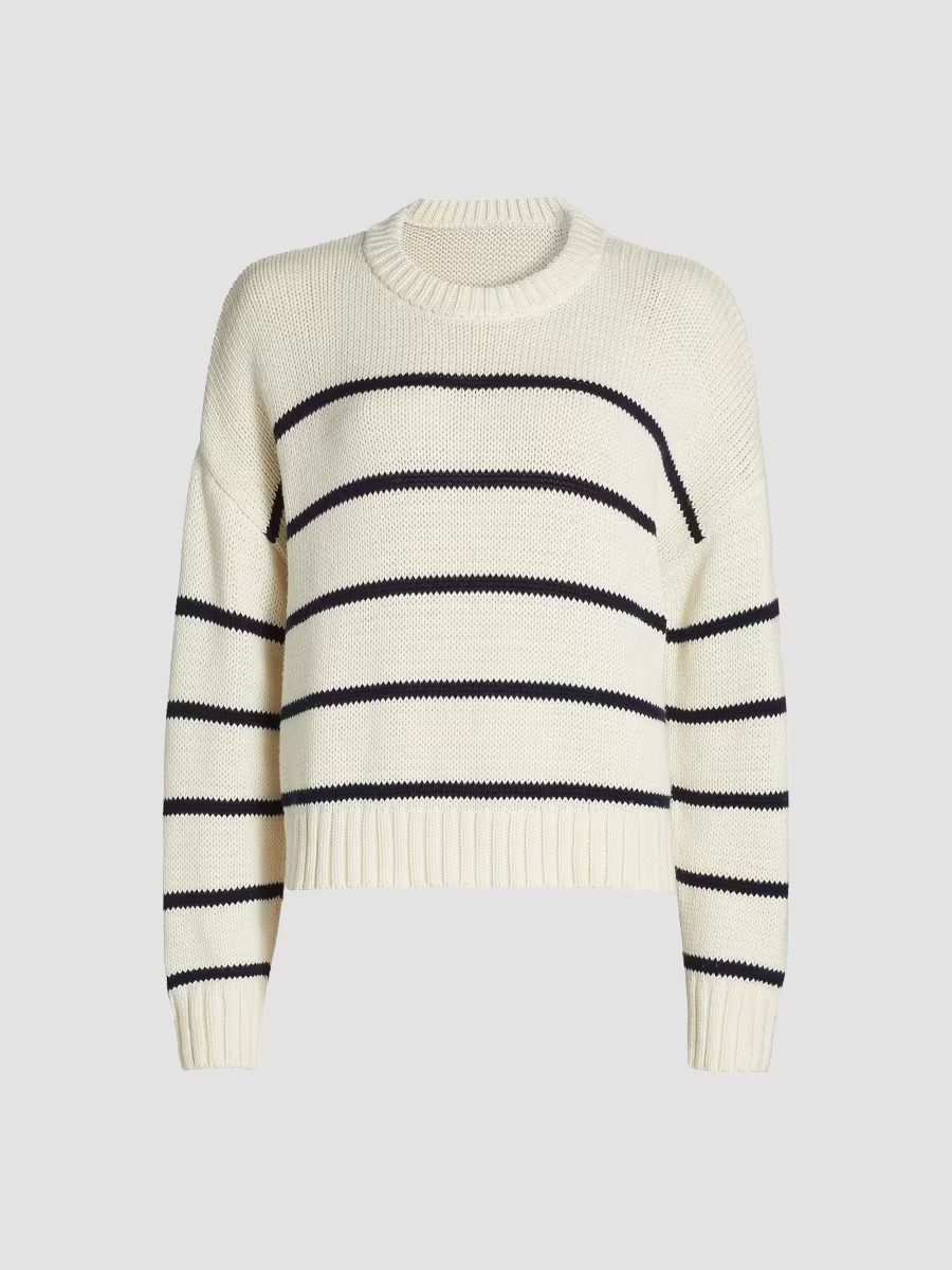 Women's Chloe Striped Cotton Crewneck Sweater - Navy Stripe - Size Small | Saks Fifth Avenue
