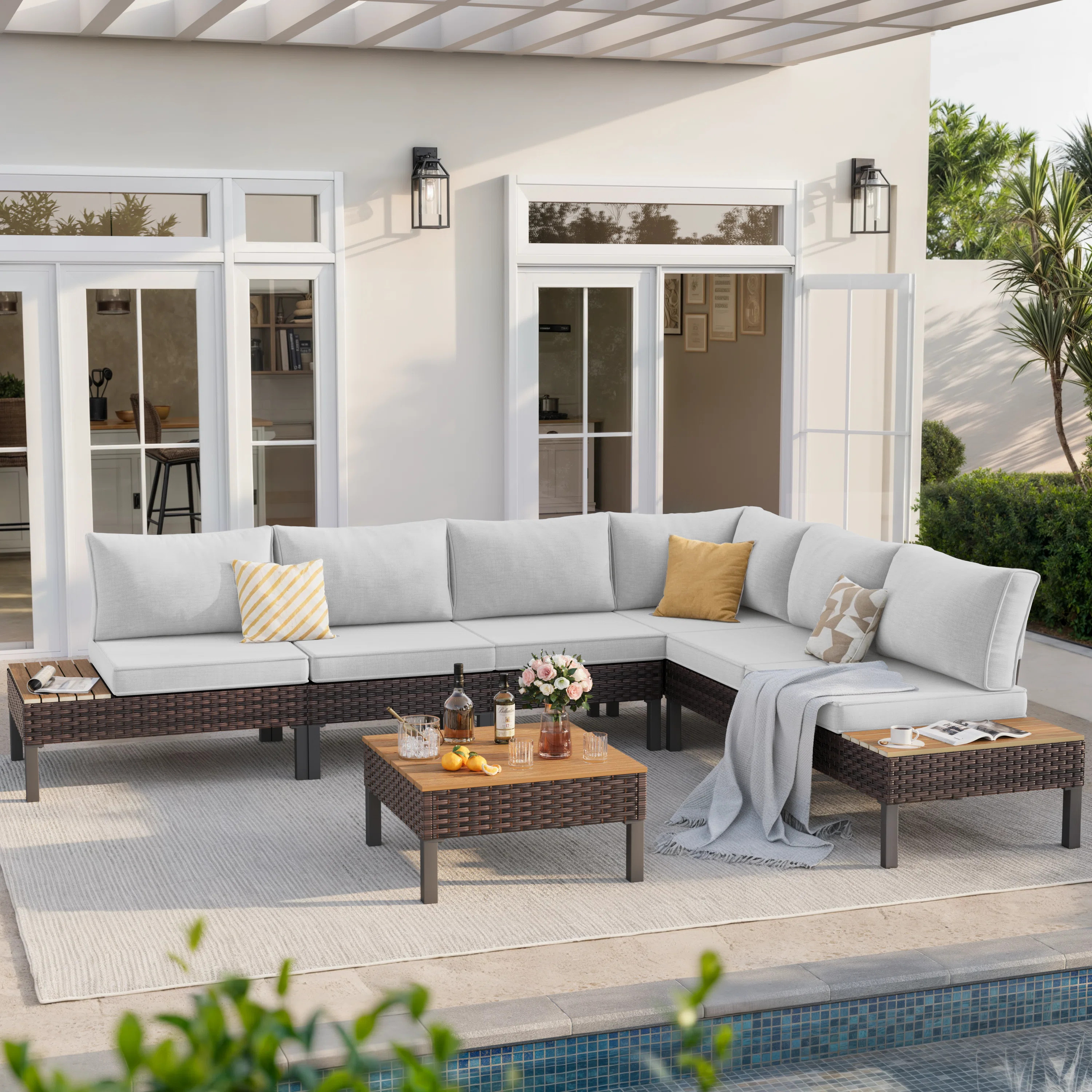 Outdoor 6-Person L-Shaped Metal Seating Group With Cushions | Wayfair North America