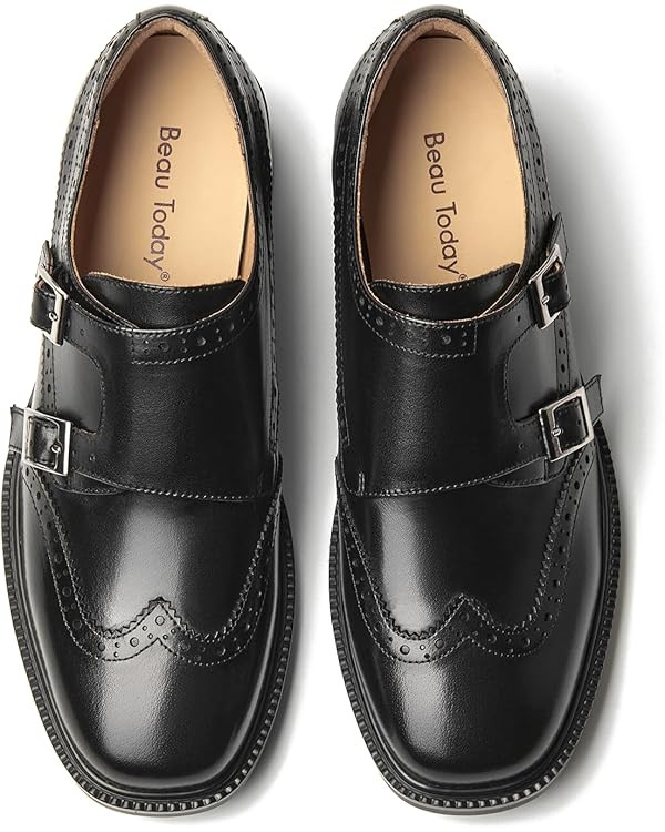 BEAU TODAY Loafers for Women, Monk Strap Brogue Leather Loafer Shoes for Women, Comfortable Squar... | Amazon (US)