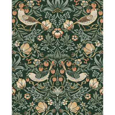 NextWall Aves Garden Peel and Stick Wallpaper Green: Vintage Bird & Floral Design, Repositionable, Washable, 30.75 Sq Ft Coverage | Target