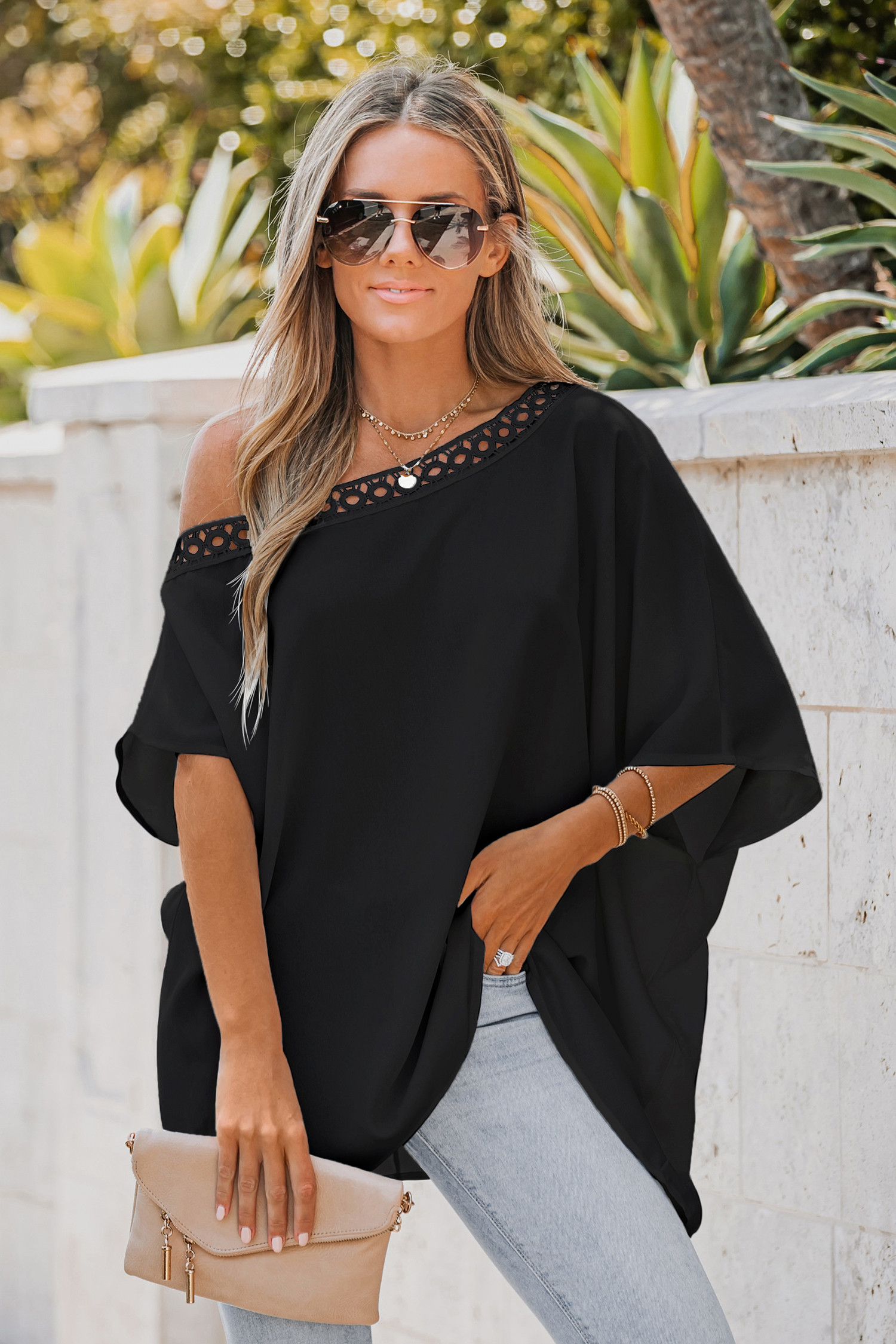 Onyx Lace Cutout One-Shoulder Top | Cupshe UK