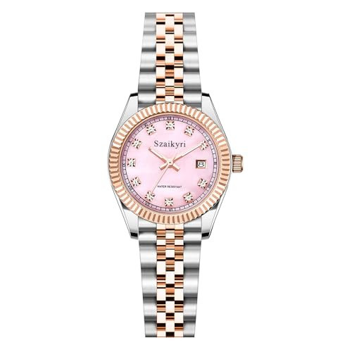 Szaikyri Classic Watch for Women with Solid Stainless Steel Band Ladies Dress Watch Womens Calendar Watch (Rosegold Pink) | Amazon (US)