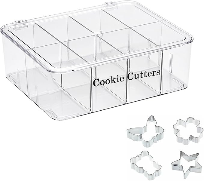 Cookie Cutters Organizer for Baking, Biscuit Cutters Storage Box with 8 Adjustable Compartments, ... | Amazon (US)