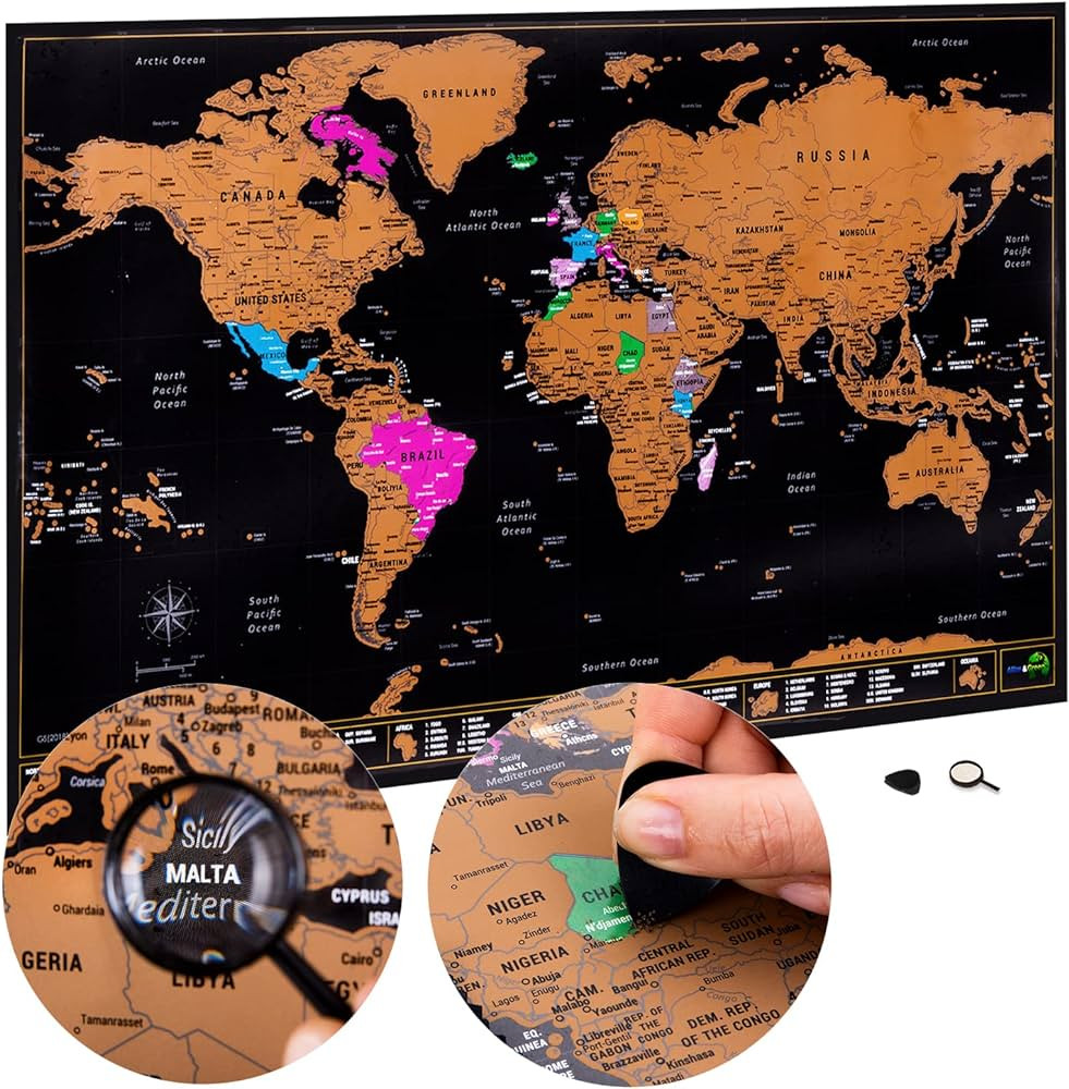 Scratch Off World Map with all U.S States | Large 28 x 17 inch Where I’ve Been Map - Map of the... | Amazon (US)
