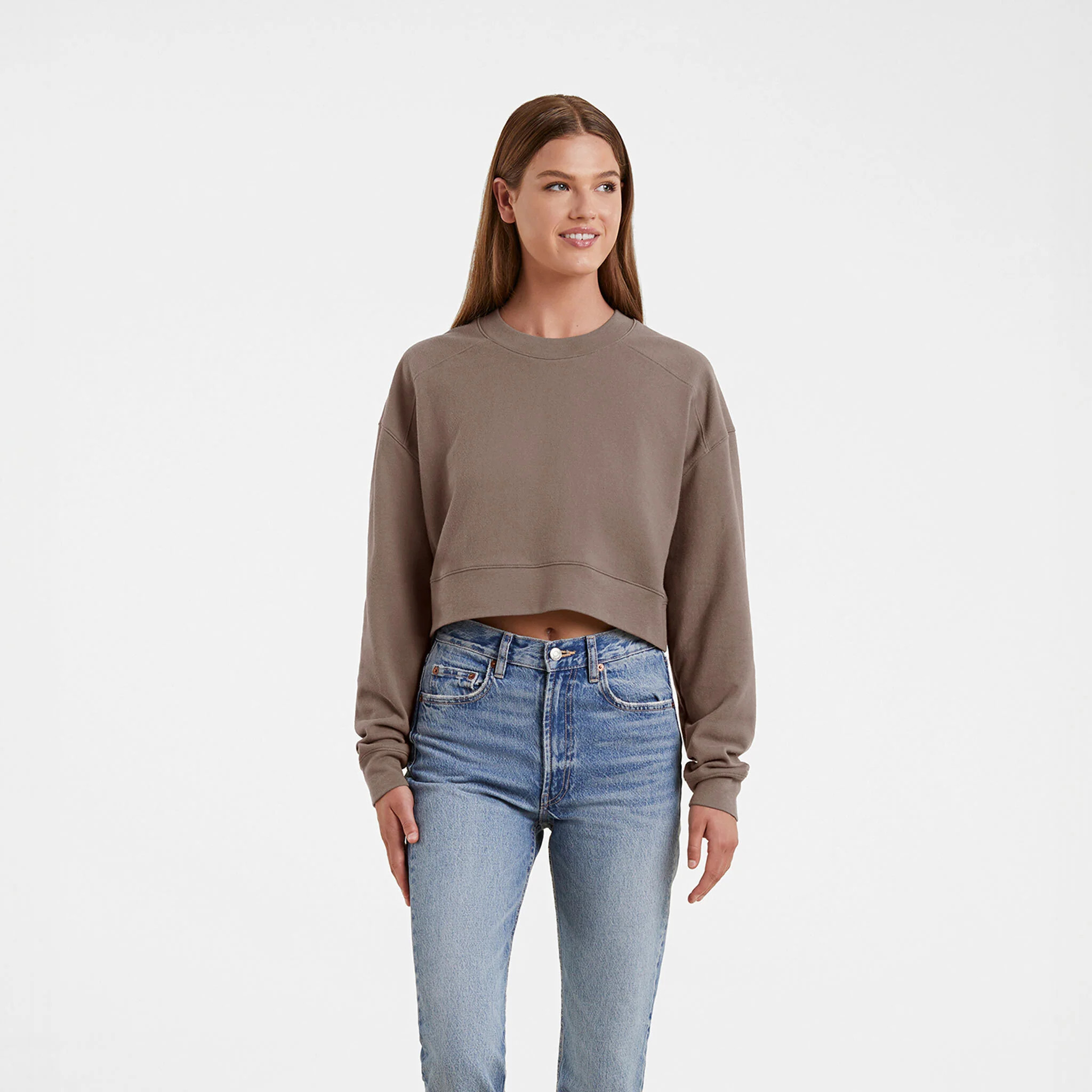 Cropped Crewneck Sweatshirt | Mocha | Nuuds US