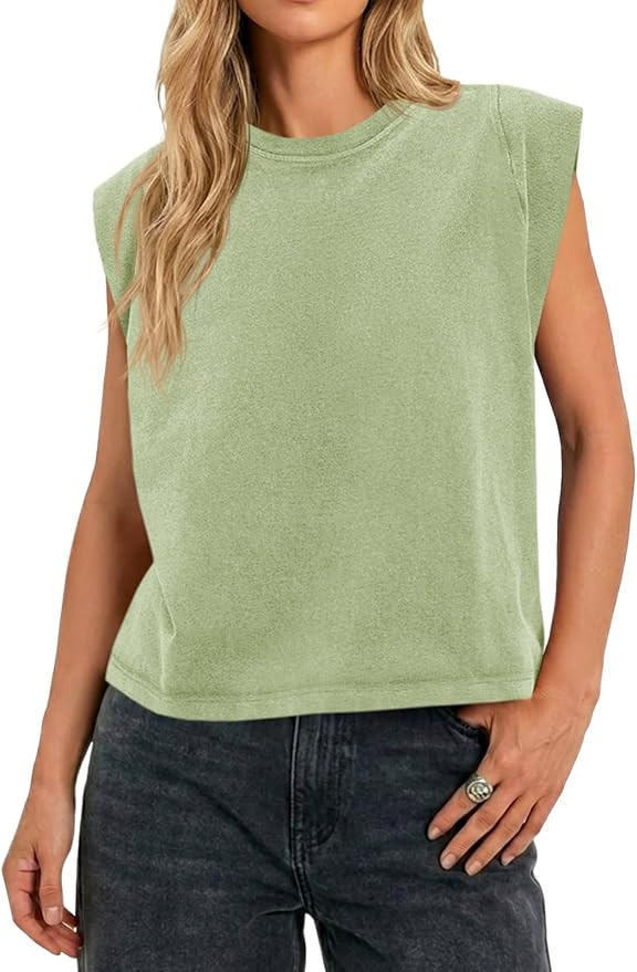 Tankaneo Womens Summer Cap Sleeve Tank Tops Trendy Casual Sleeveless Shirts Crew Neck Loose Fit B... | Amazon (US)