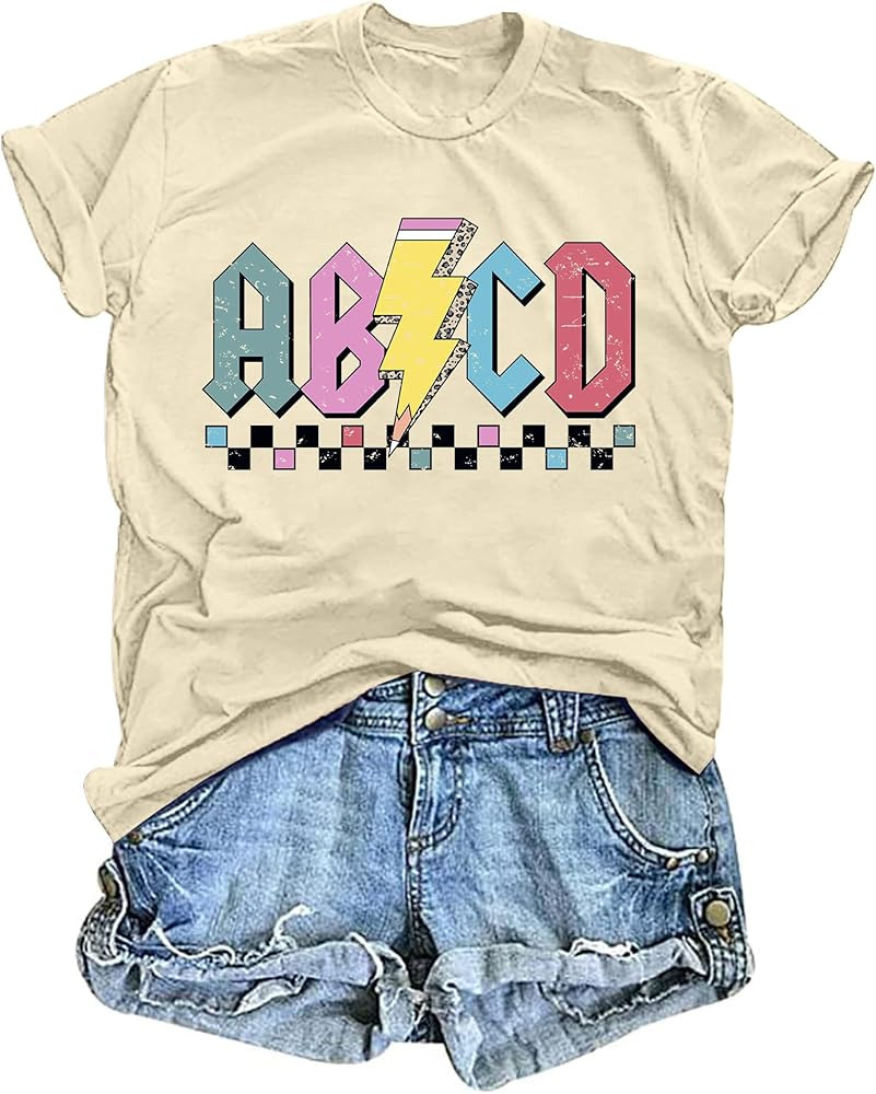 Teacher Shirts Women ABCD Teacher Tshirt Teacher Life Shirt Tops Back to School Gifts Casual Summ... | Amazon (US)
