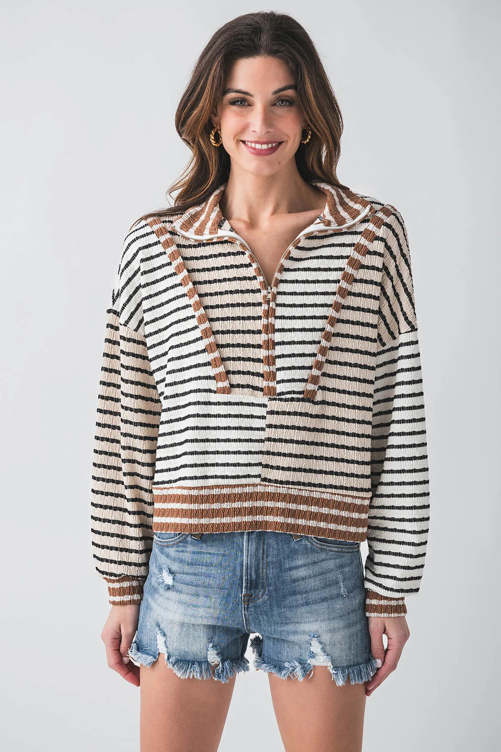 Bucketlist 1/4 Zip Stripe Sweatshirt | Social Threads