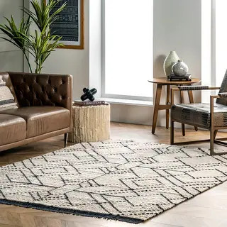 nuLOOM Carlina Modern Geometric Soft Shag Fringe Area Rug - 10' x 14' - Beige | Bed Bath & Beyond