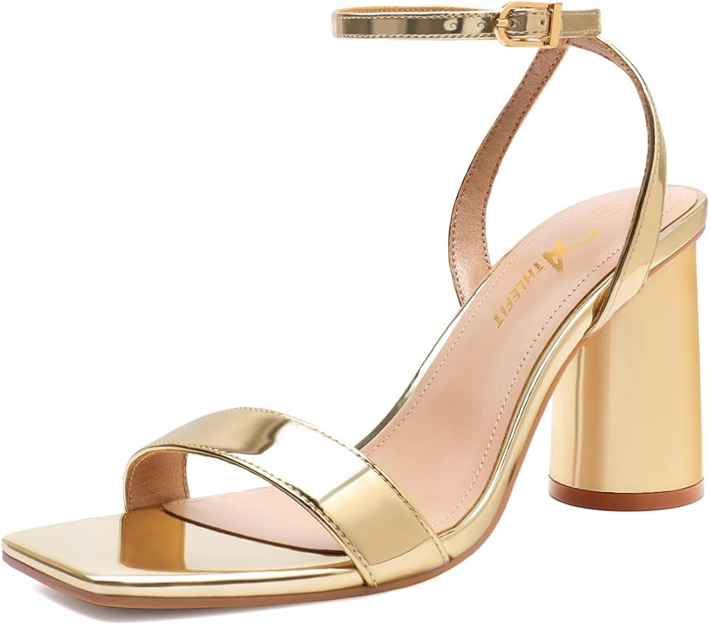 Athlefit Chunky Heels for Women Block Heeled Sandals Square Toe Ankle Strap Fashion High Heels fo... | Amazon (US)