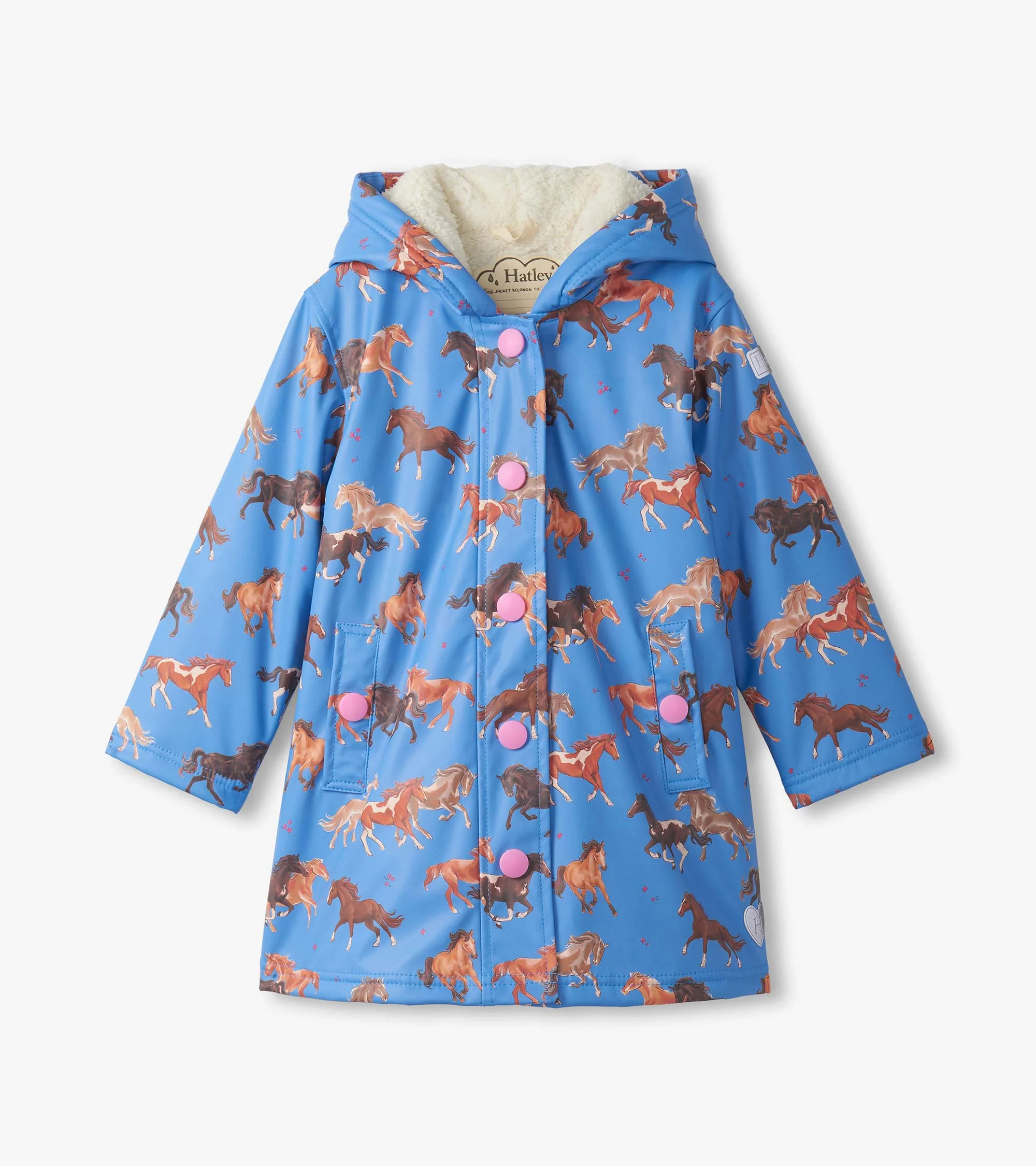 Girls Tinsel Horses Sherpa Lined Button-Up Rain Jacket | Hatley