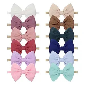 YanJie Baby Girls Nylon Headbands Newborn Bows Handmade Hair Bows Hairbands Hair Accessories for ... | Amazon (US)