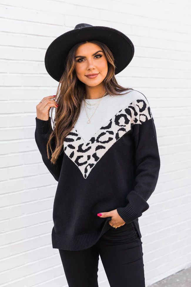 See Our Future Black Animal Print Colorblock Sweater FINAL SALE | The Pink Lily Boutique