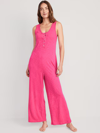 Sleeveless Sunday Sleep Floral Slub-Knit Henley Jumpsuit for Women | Old Navy (US)