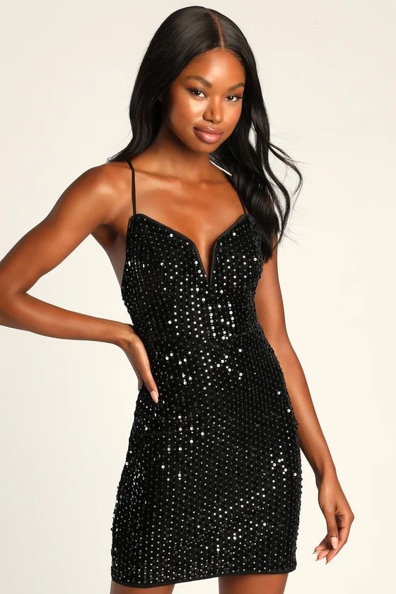 Sparkle All Night Black Silver Sequin Backless Mini Dress | Lulus (US)