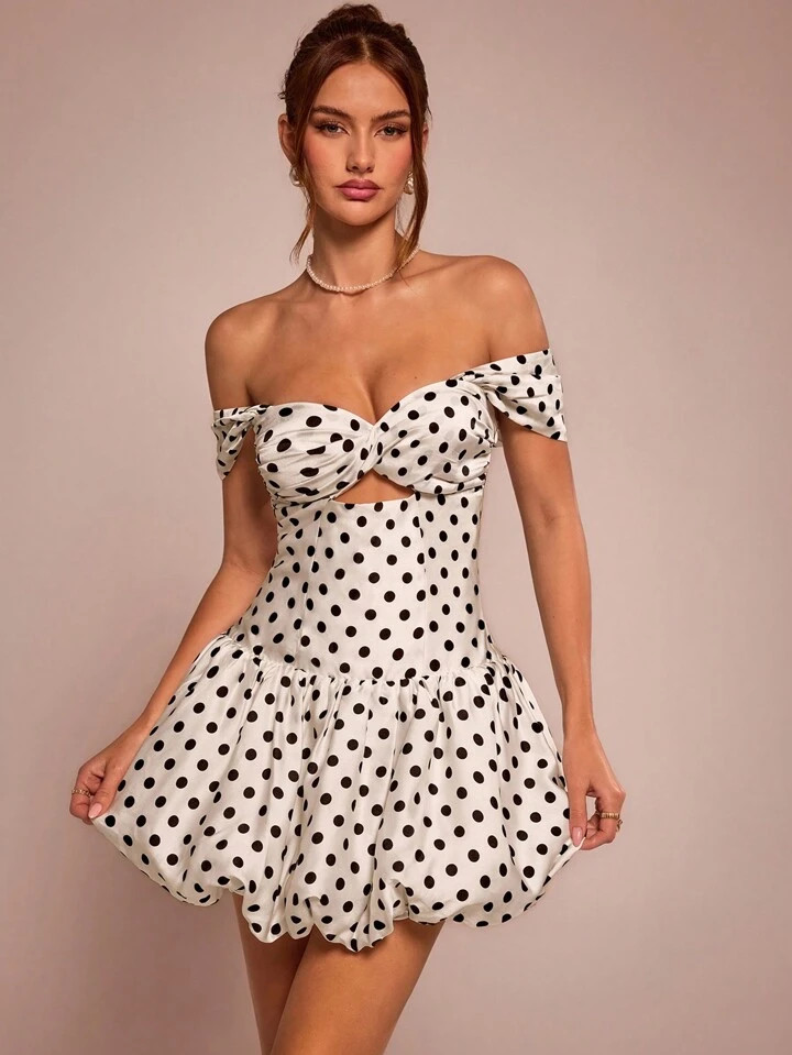 SHEIN BAE European Polka Dot Retro Slim Dress Dating Dress Long Dress Ladies With Lantern Dress B... | SHEIN