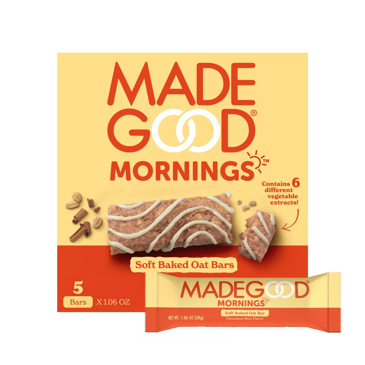 MadeGood Mornings Cinnamon Bun Soft Baked Oat Bars - 5.3oz/5ct | Target