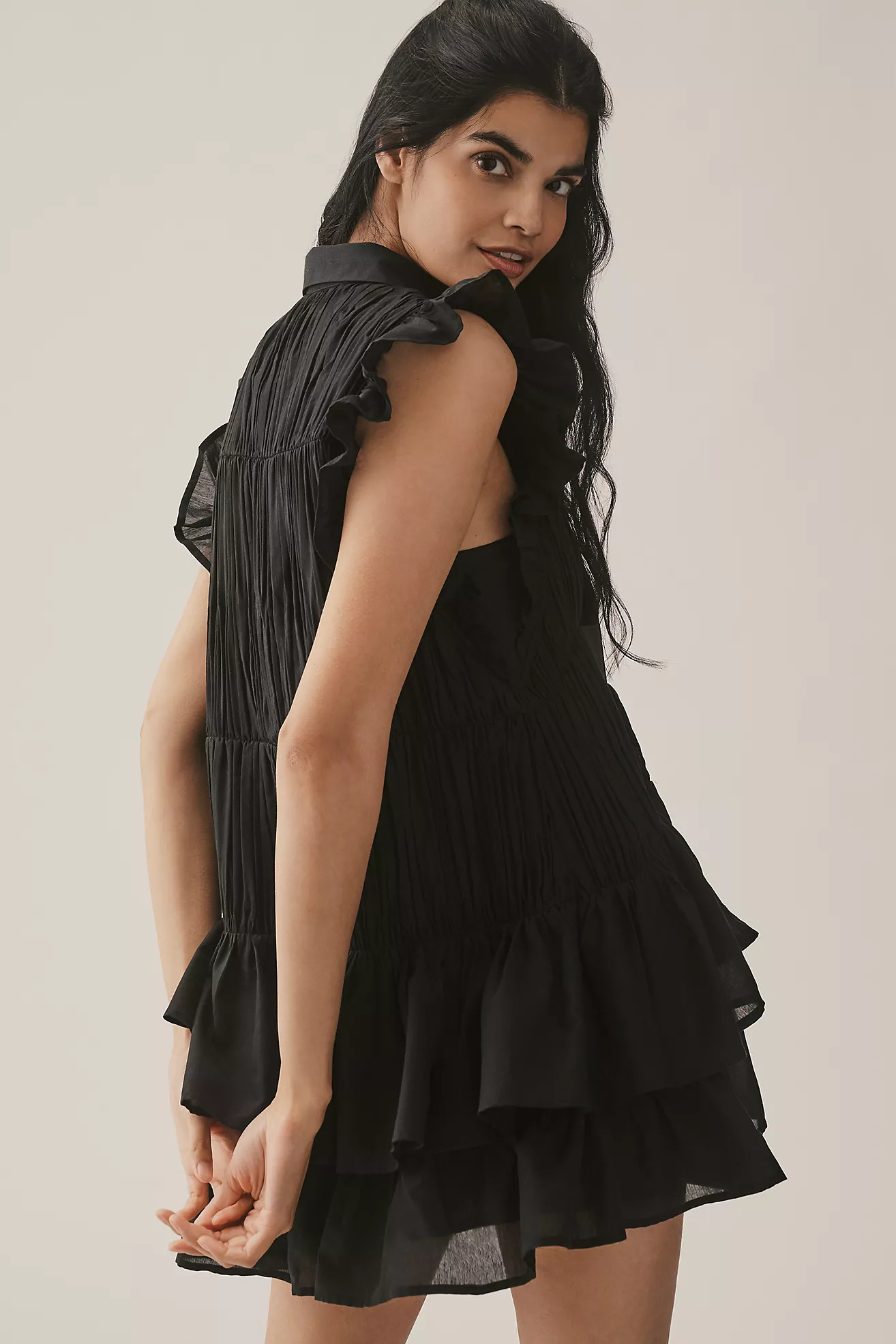 By Anthropologie Sleeveless Ruffle Mini Shirt Dress | Anthropologie (US)