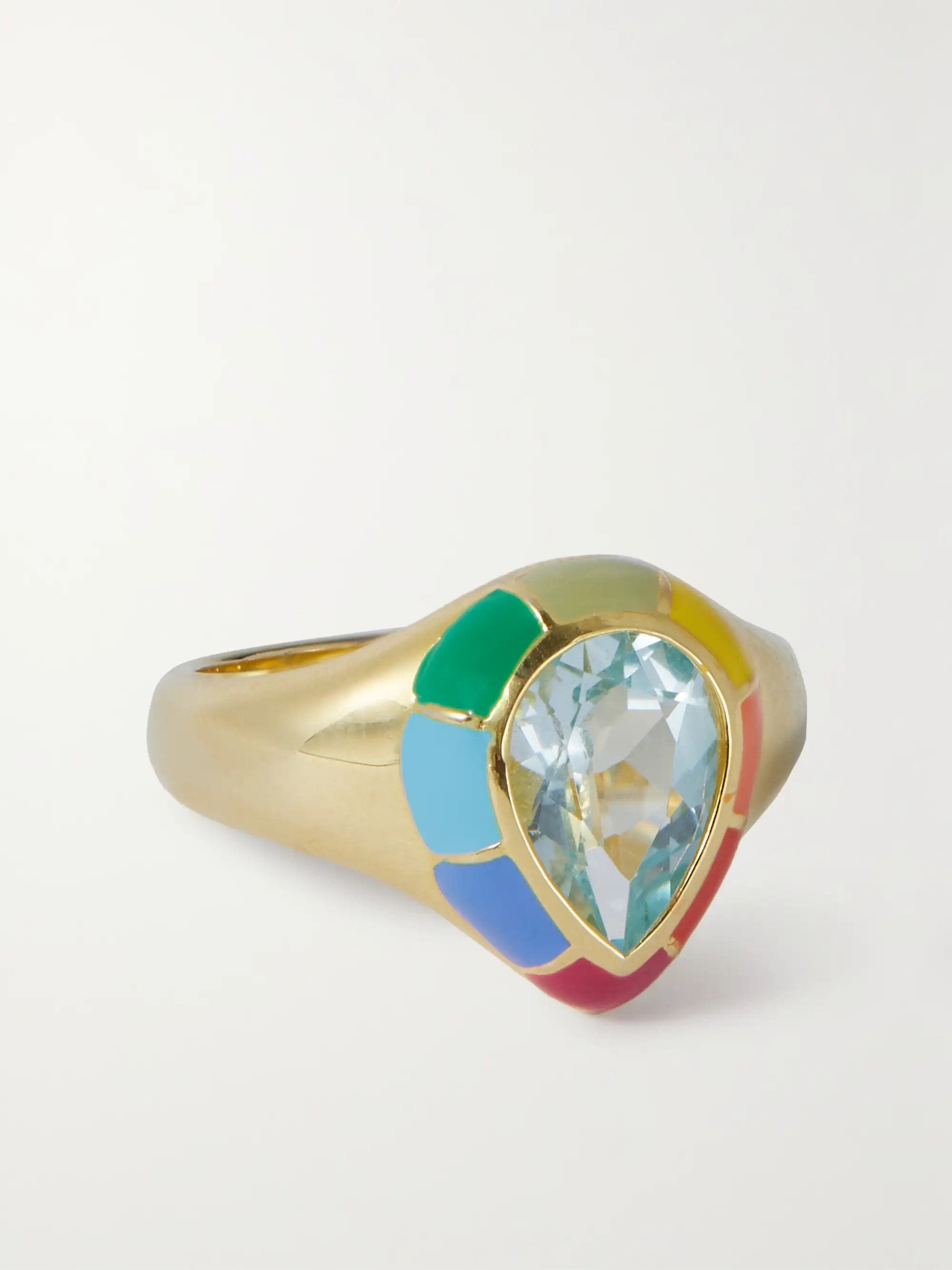 Spectrum gold vermeil, topaz and enamel signet ring | NET-A-PORTER (US)