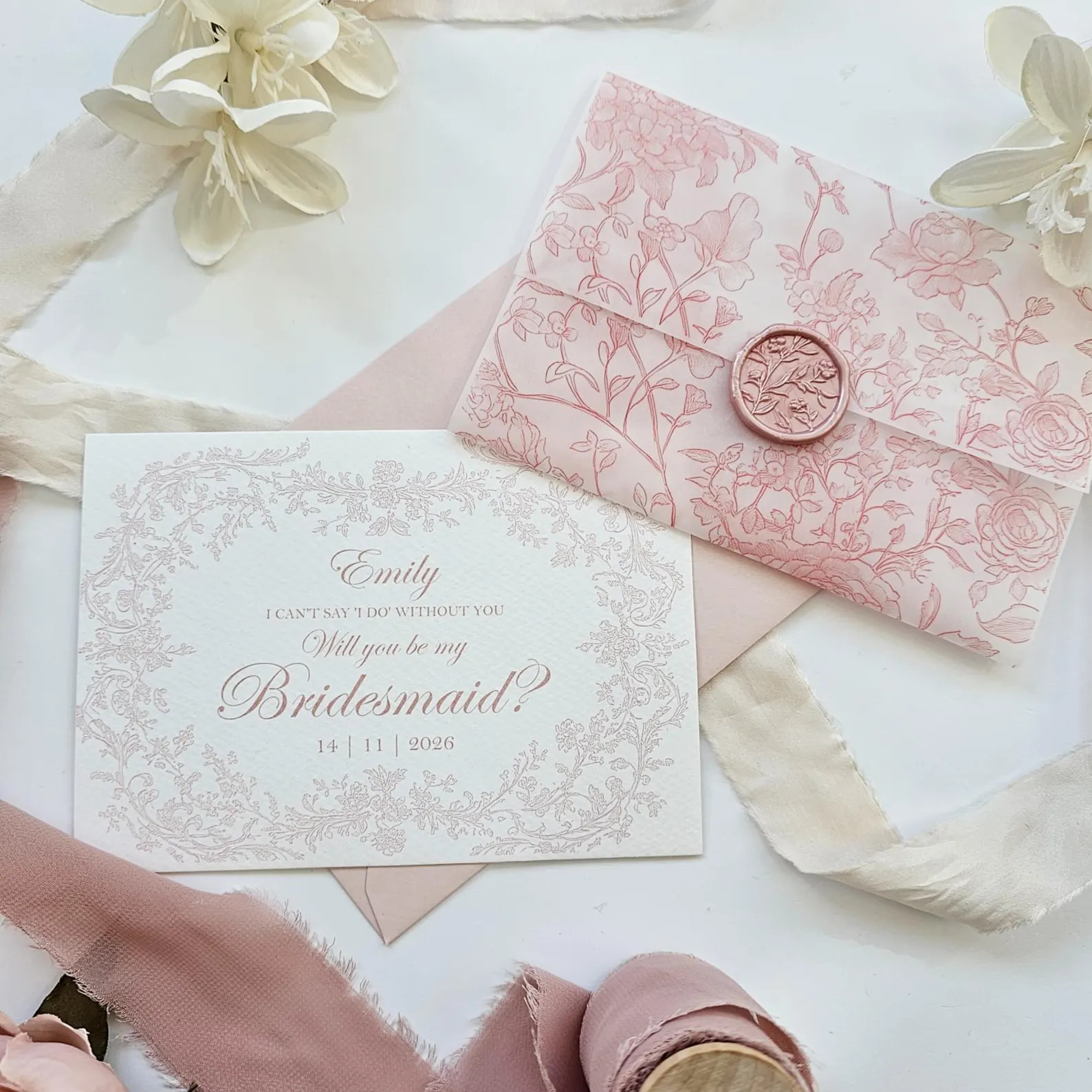 Blush Pink Bridesmaid Proposal Card with French Toile - perfect for your bridesmaid box | Etsy (Global)