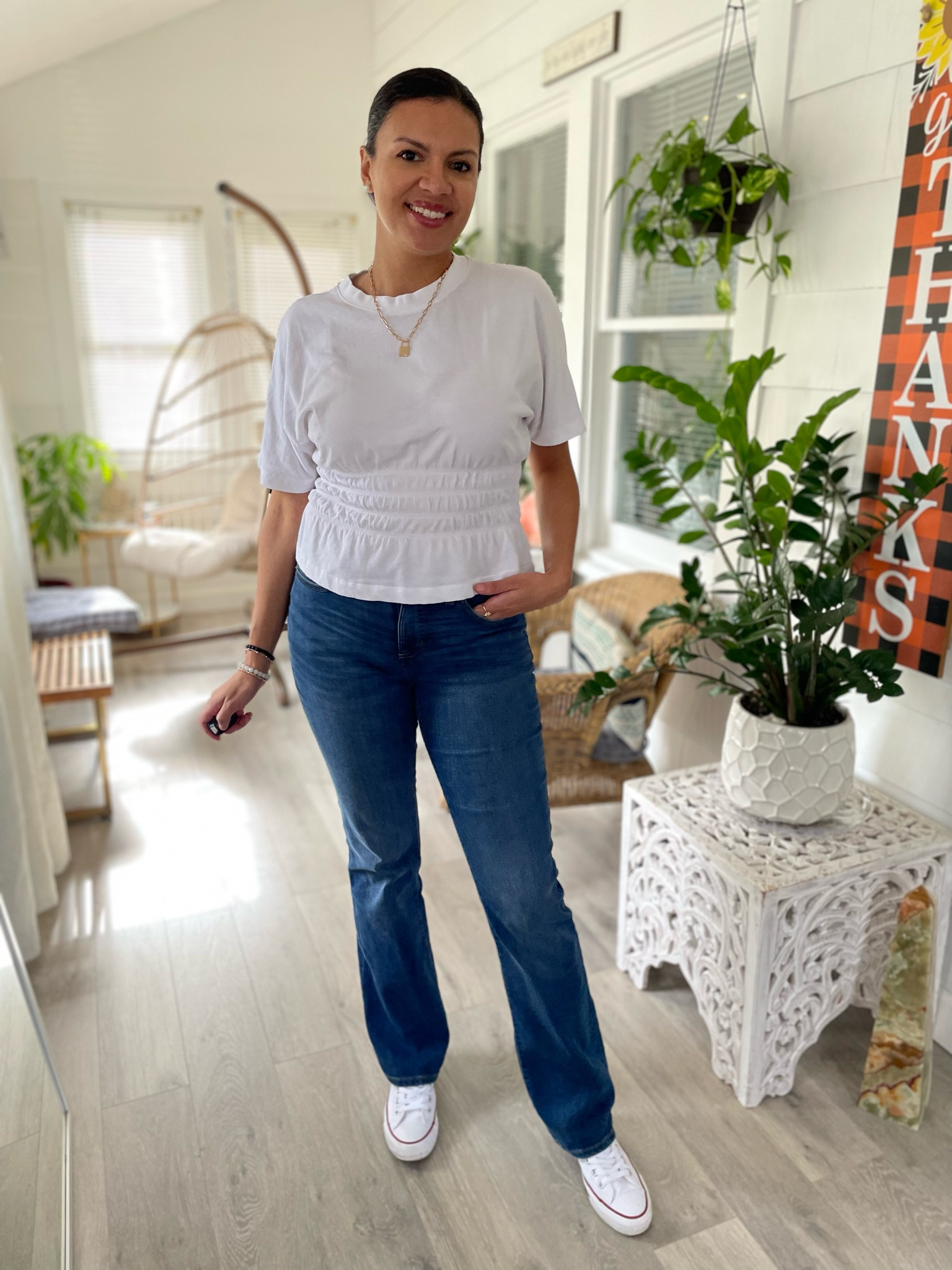 Love this smocked top from H&M and they have it in red now! Paired with my favorite boot cut jeans from Kohl’s! Casual look 

#LTKstyletip #LTKmidsize #LTKfindsunder100