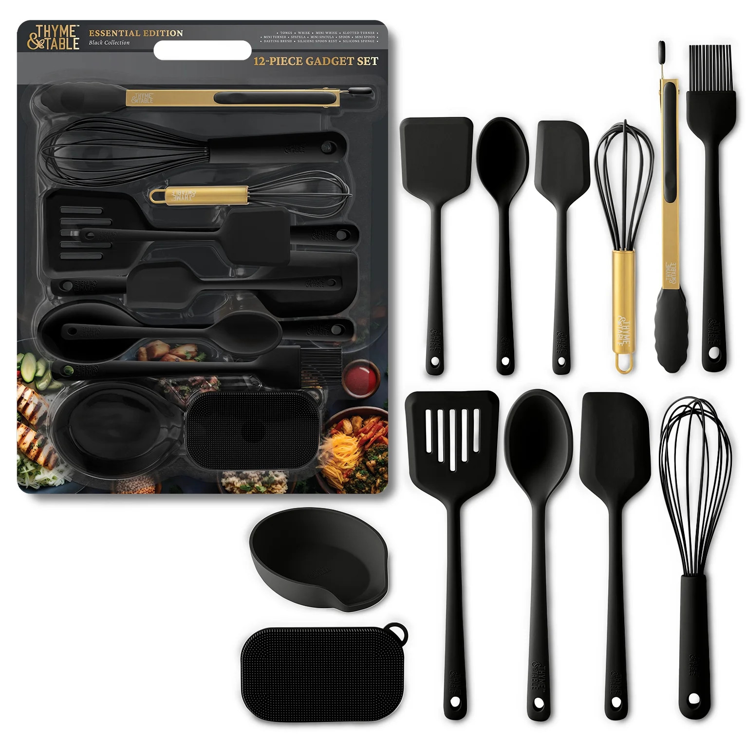 Thyme & Table 12- Piece Silicone Cooking Utensil Set, Black | Walmart (US)