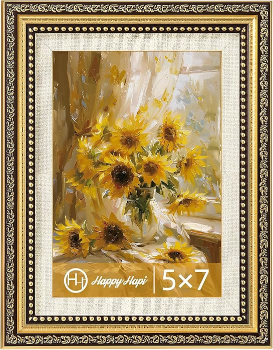 HappyHapi 5x7 Picture Frame, Vintage Picture Frames for Wall or Tabletop Display, Gold Photo Fram... | Amazon (US)