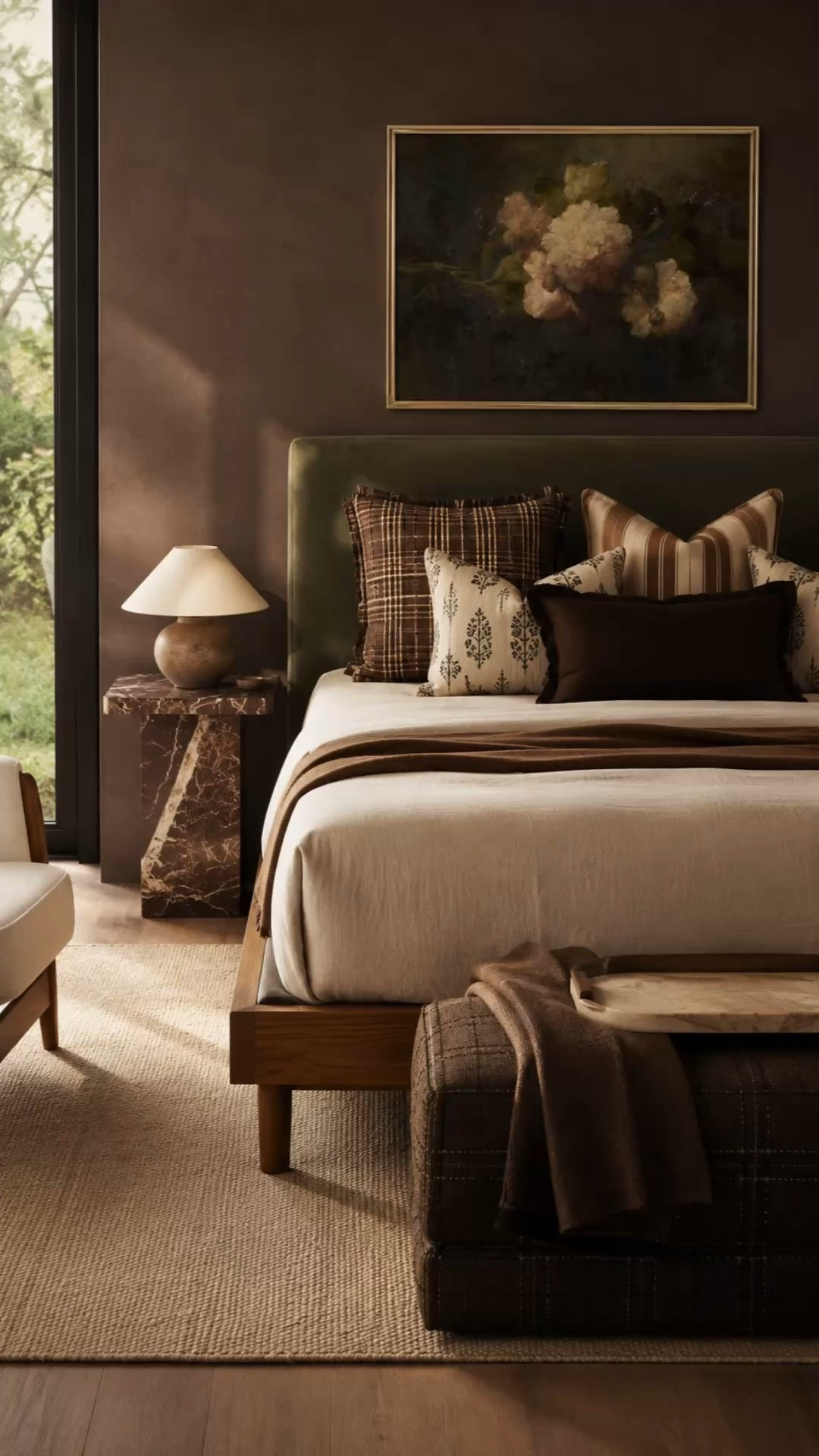 Currently obsessed with rich chocolate tones, vintage-inspired artwork, and cozy layered textures like this 🤎

This bedroom design feels warm, elevated, and calming without needing a ton of decor. The darker wall color paired with soft neutrals and warm wood tones gives the whole space that high-end boutique hotel feel.

Saving this entire color palette for future bedroom inspiration.

#LTKHome #LTKSaleAlert #LTKSeasonal