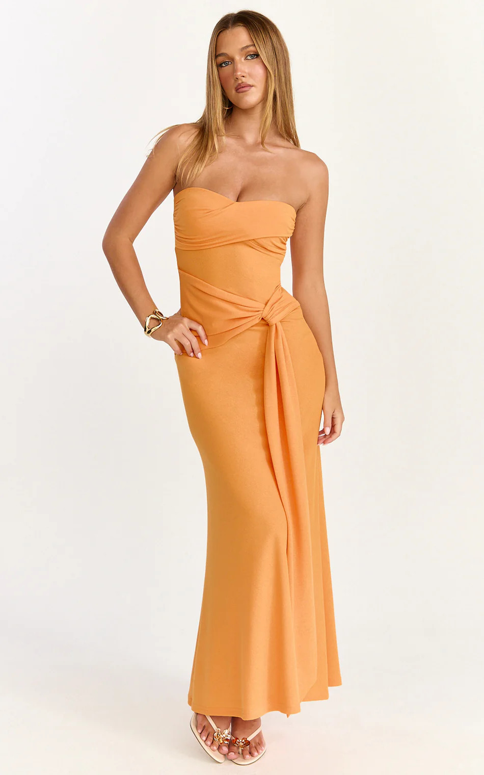Strapless Tie Waist Dress in Orange | Showpo (US, UK & Europe)