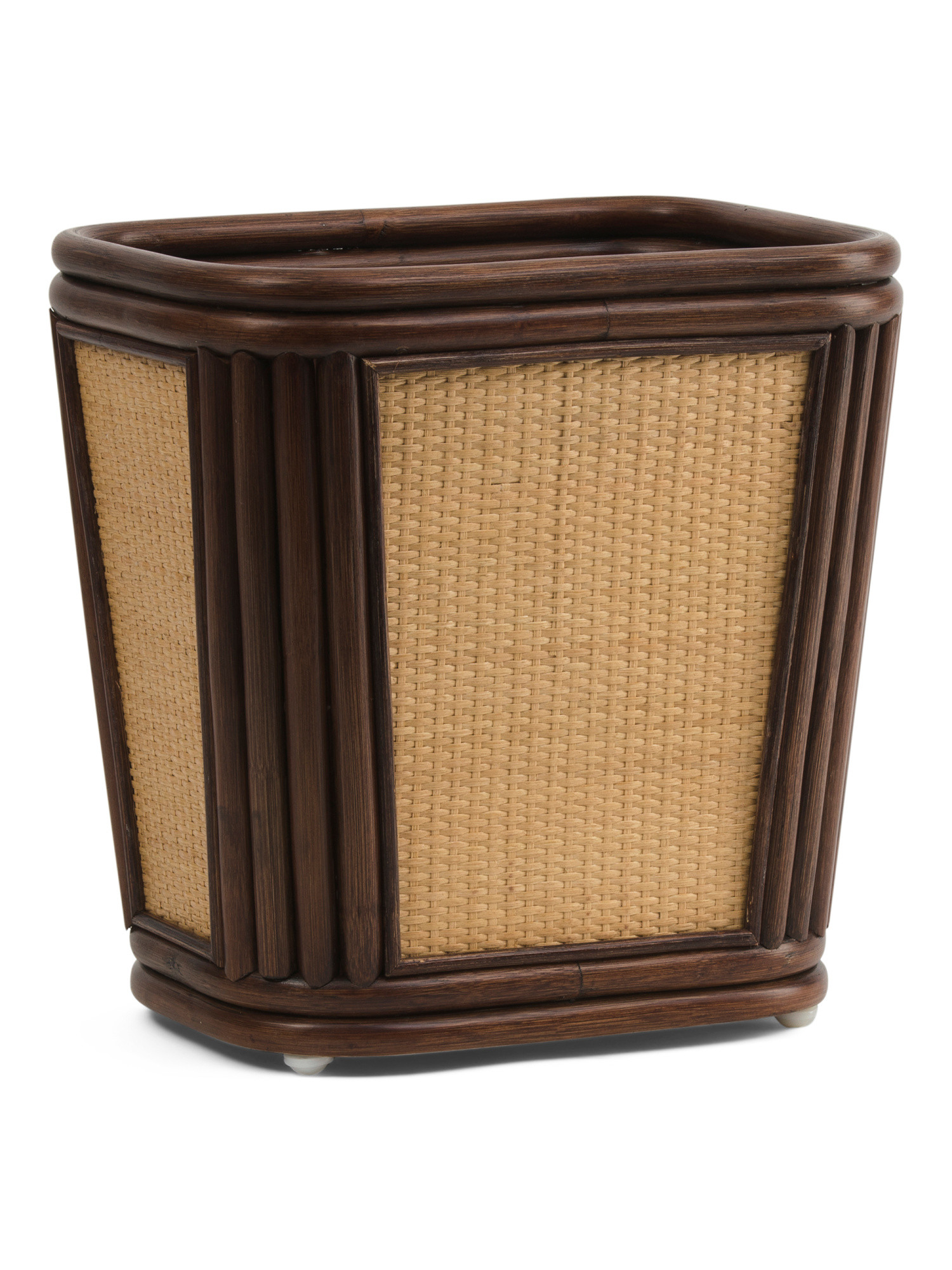 Wood And Raffia Pandanus Waste Basket | TJ Maxx