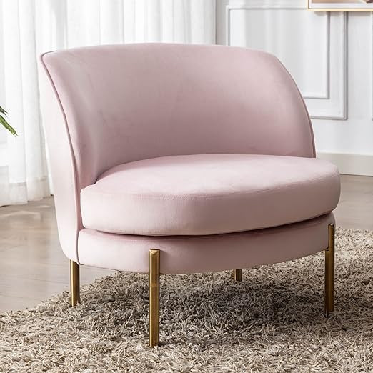LukeAlon Modern Velvet Single Sofa Chair, Upholstered Barrel Chair with Golden Metal Legs Round P... | Amazon (US)