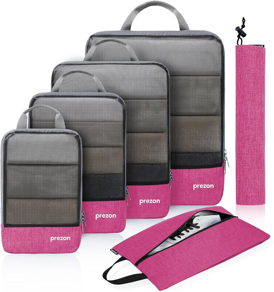 Compression Packing Cubes for Suitcases, 6 Set Luggage Organiser with Travel Shoes Bag and Laundr... | Amazon (US)