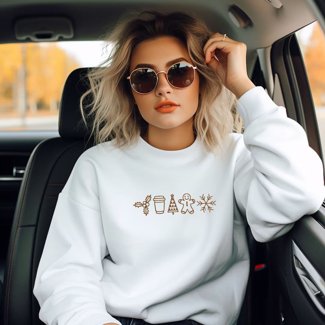 Embroidered Christmas Sweatshirt for Women Christmas Hoodie - Etsy | Etsy (US)