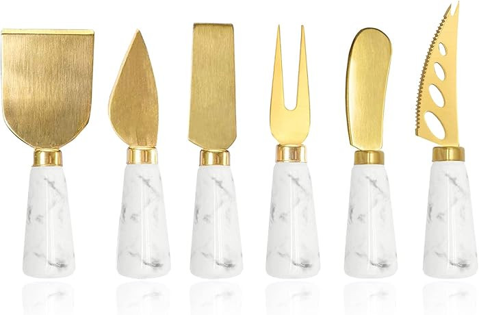 Charcuterie Board Accessories - 6 Piece Cheese Knife Set With Marble Handle - Spreader and Butter... | Amazon (US)