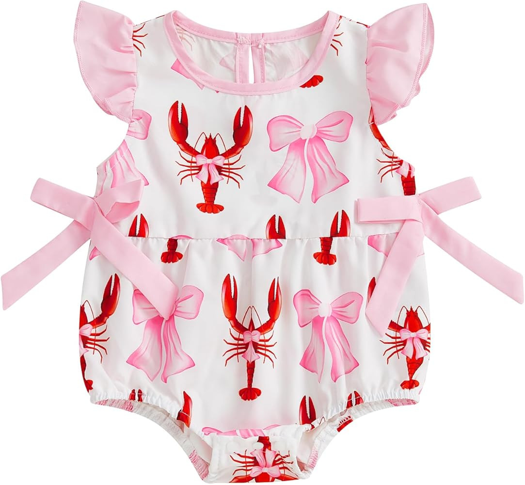 SAYOO Newborn Baby Girl Crawfish Clothes Lobster Embroidery Smocked Bubble Romper Summer Ruffle S... | Amazon (US)