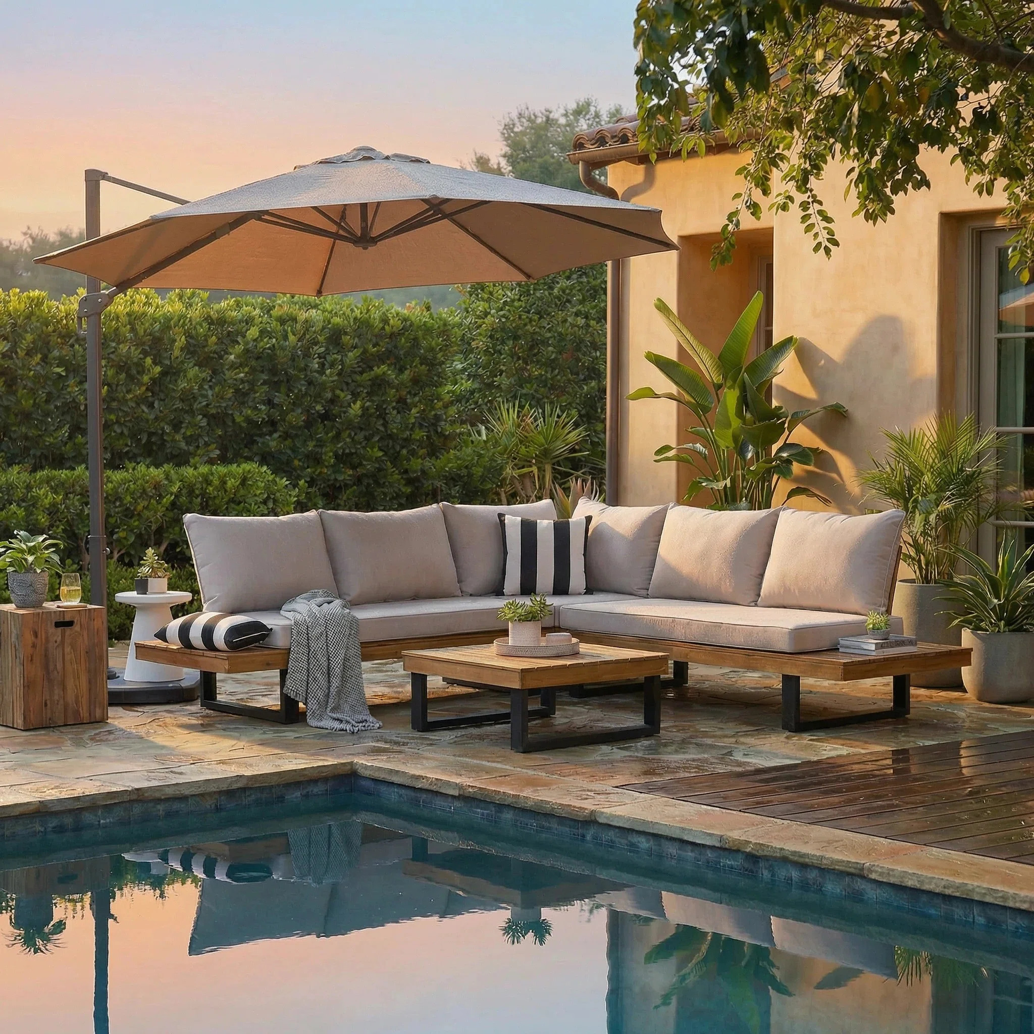 Union Rustic Abhipsa 4 Piece Teak Sectional Seating Group with Cushions & Reviews | Wayfair | Wayfair North America