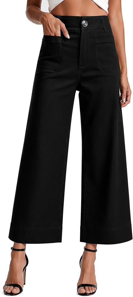 MOHHOM Women\u2019s High Waisted Wide Leg Cropped Pants Stretchy Business Casual Work Pants with ... | Amazon (US)