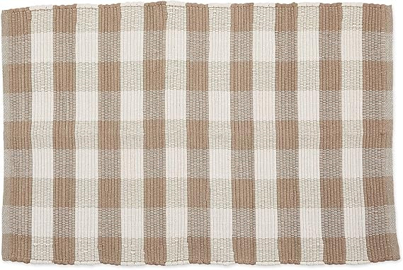 DII Buffalo Check Rug Collection, Hand Dyed Reversible Chindi Rug, 26x40, Stone/Cream | Amazon (US)