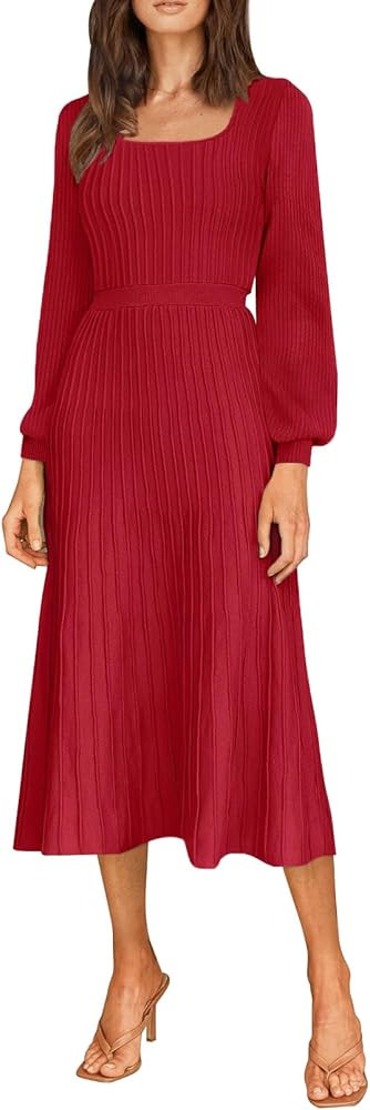 Fall Dress for Wedding Guest Midi Sweater Dresses Winter Knit Dress Casual A Line | Amazon (US)