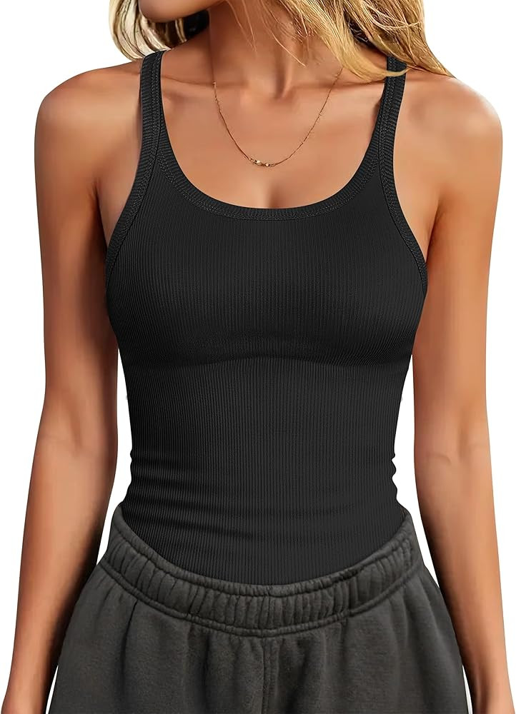 ANRABESS Tank Top for Womens Summer 2026 Scoop Neck Sleeveless Ribbed Knit Workout Basic Tees Sli... | Amazon (US)