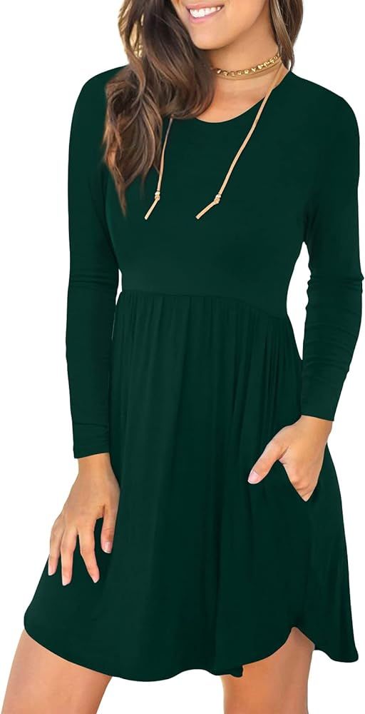 LONGYUAN Womens Spring Long Sleeve Casual Dresses Loose Fit Swing Dress Winter Hide Belly with Po... | Amazon (US)