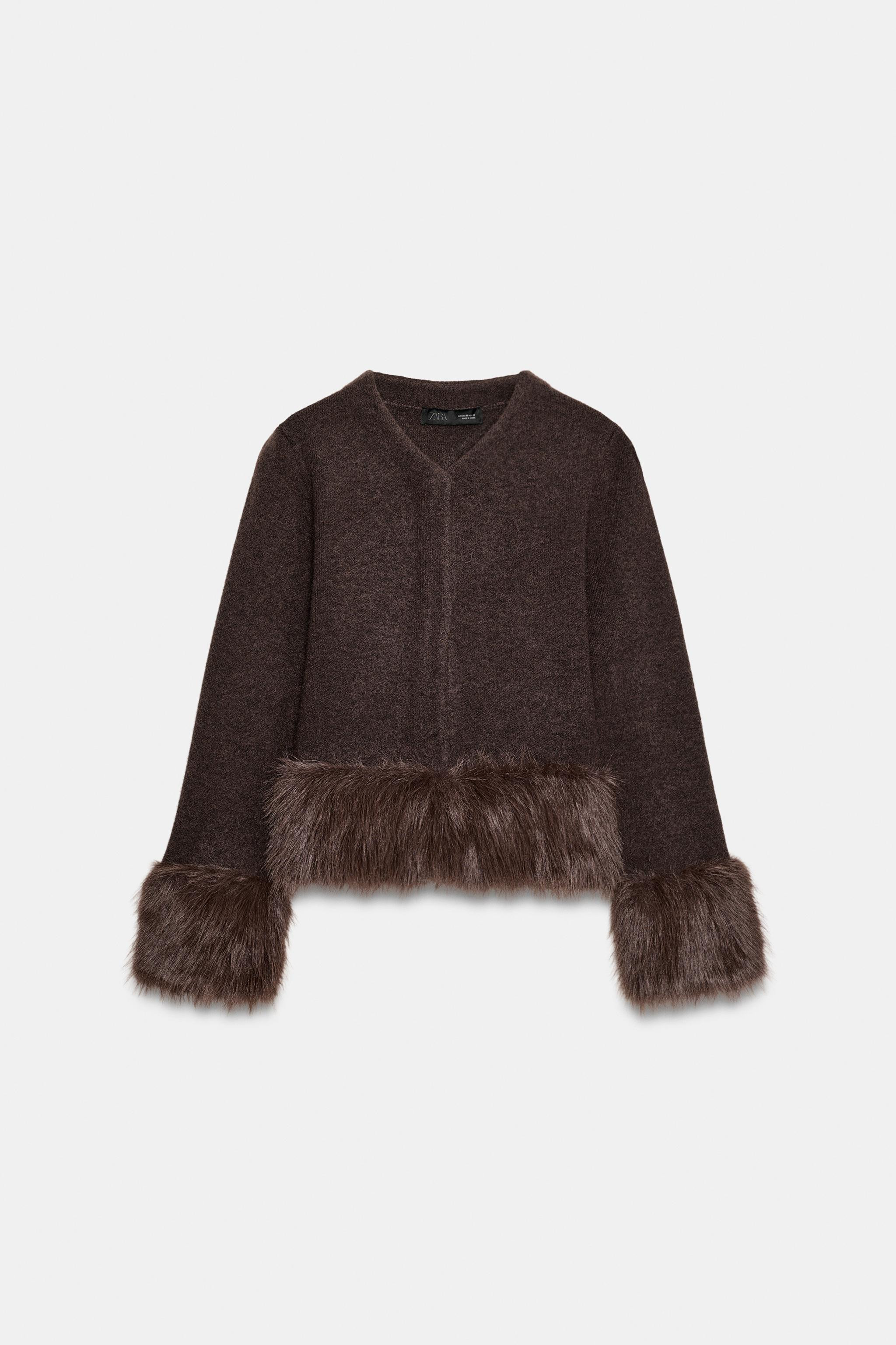 FAUX FUR TRIM KNIT CARDIGAN | Zara US