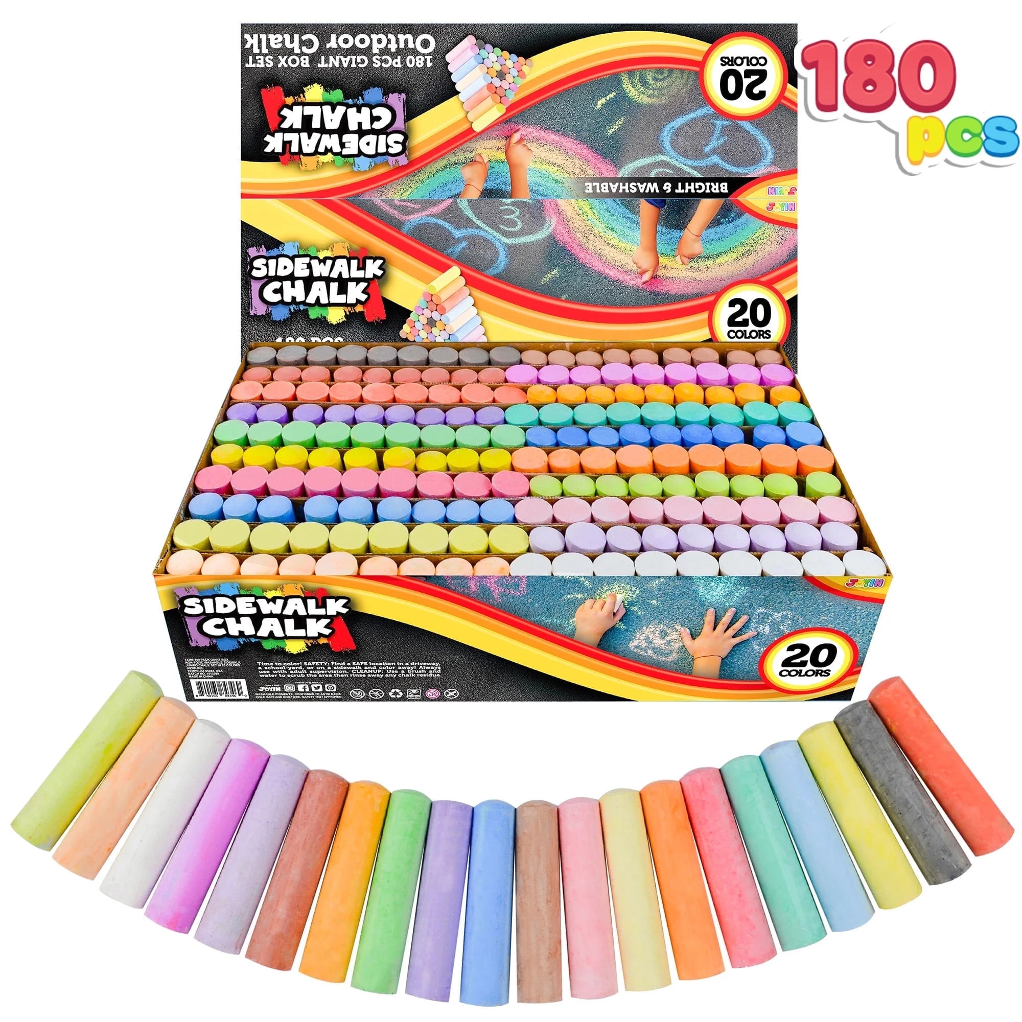 Joyfy 180PCS Washable Sidewalk Chalks, Outdoor Non-Toxic Jumbo Chalk Set for Art Play Back to Sch... | Walmart (US)